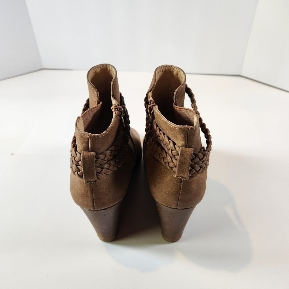 CATO Women's 11W Brown Peep Toe Side Zip Wedge Ankle Booties Brown - Picture 7 of 12
